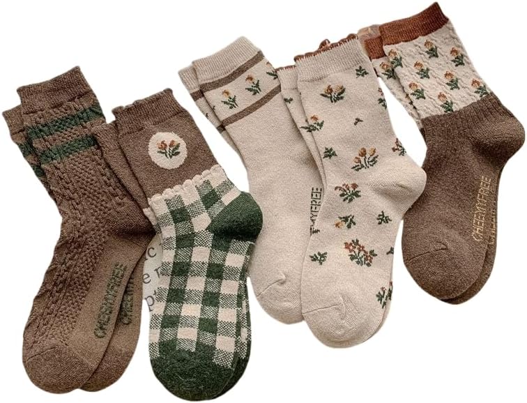 MarJunSep Wool Fall Boot Socks Women Teen Girls Thick Knit Vintage Cute Floral Cottage Core Boho Winter Warm Crew Socks - Image 1